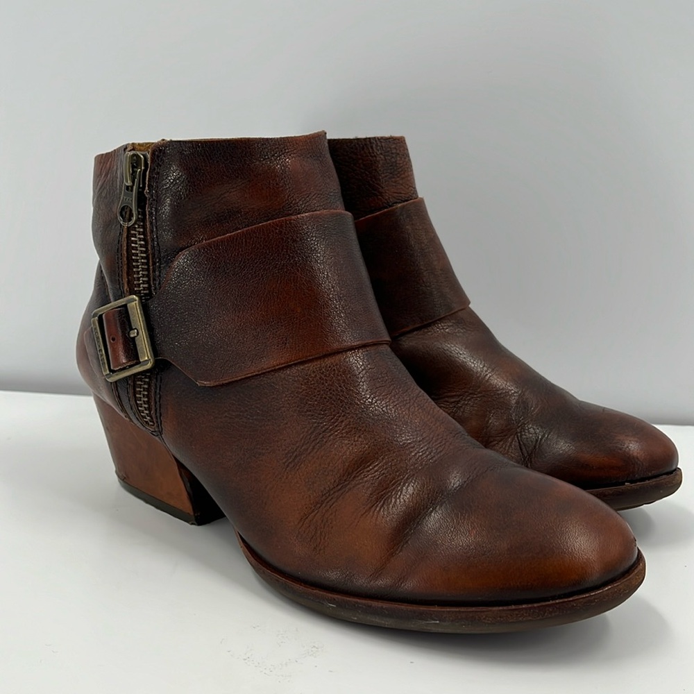 Kork-Ease Isa Brown Leather Ankle Boots Booties Buckle Heeled Bronze  8/39